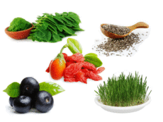 Moringa, Chiasamen, Gojibeeren, Acai-Beeren, Weizengras