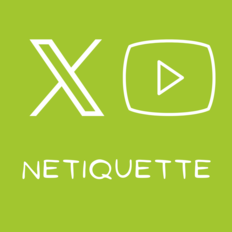 Twitter-Vogel und YouTube-Emblem sowie das Wort "Netiquette"