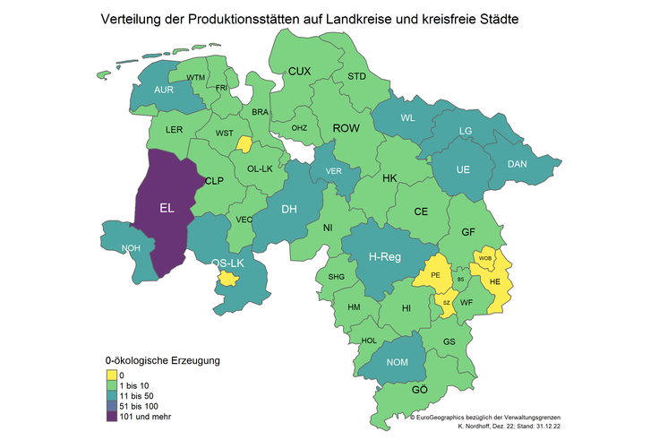 Karte 2 - Verteilung der registrierten Legehennenplätze (ökologische Erzeugung)