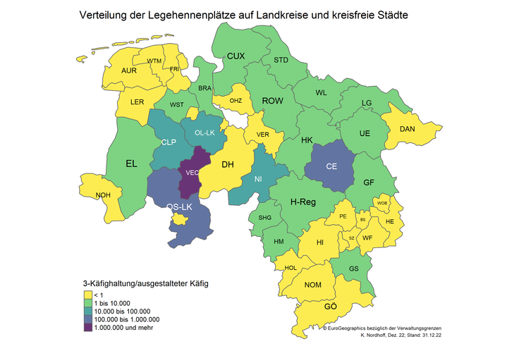 Karte 5 - Verteilung der registrierten Legehennenplätze (Käfighaltung)