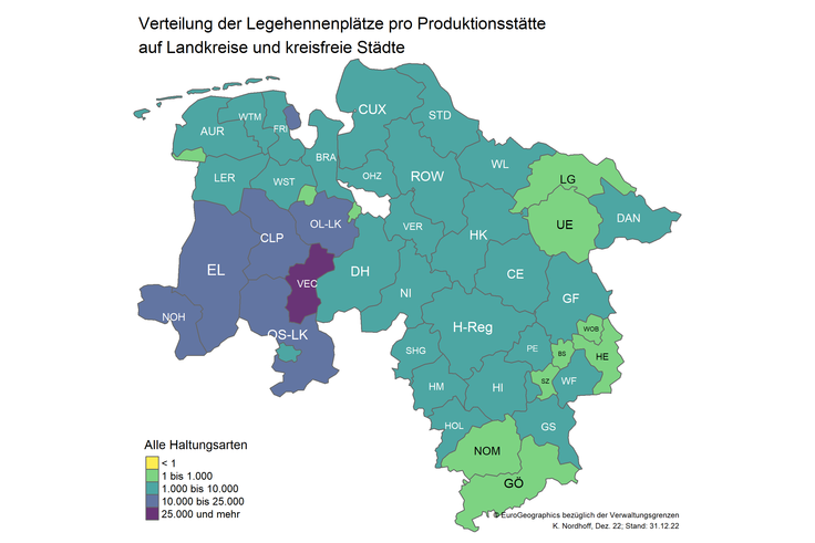 Karte 7 – durchschnittliche Legehennenplätze pro Produktionsstätte (alle Haltungsarten)