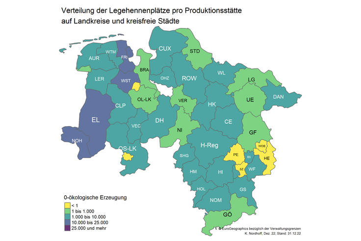 Karte 8 -durchschnittliche Legehennenplätze pro Produktionsstätte (ökologische Erzeugung)