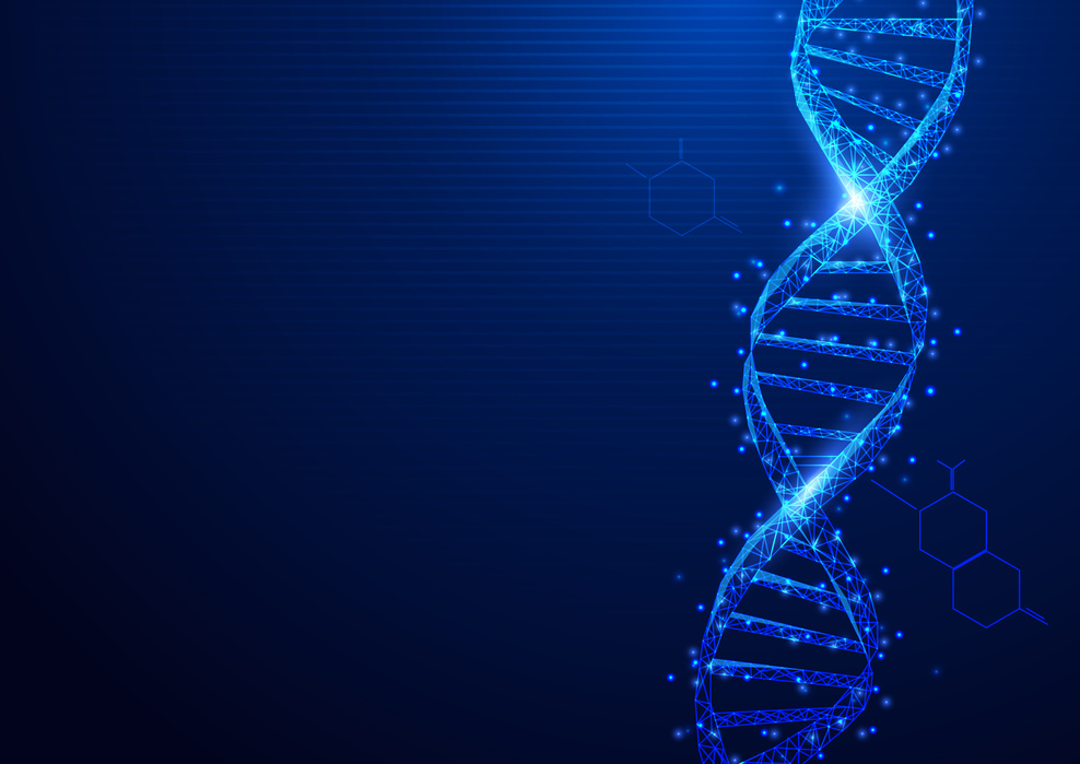 DNA-Helix vor blauem Hintergrund