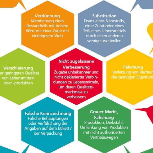 Verdünnung (z.B. Zugabe von Wasser zu Fruchtsaft); Substitution ( z B. Streckung von Oregano mit Zistrosenblättern); Verschleierung (z. B. Vanilleeis ohne natürliches Vanillearoma); Falsche Kennzeichnung (z.B. konventionell erzeugte Tomaten als Bio);