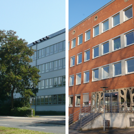 Fotos der Gebäude am Standort Braunschweig (links) und Hannover (rechts) des Lebensmittel- und Veterinärinstituts Braunschweig/Hannover