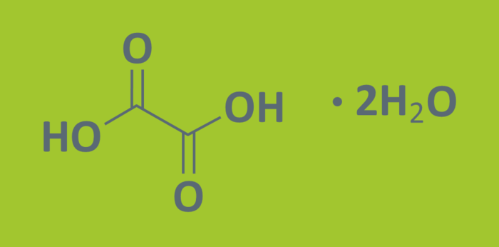 Strukturformel Oxalsäure-Dihydrat auf grünem Hintergrund