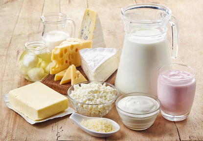 eine Übersicht verschiedener Milchprodukte: Milch, Joghurt, Käse, Butter, Quark, etc.
